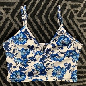 H&M Blue And White Floral Crop Top Cami